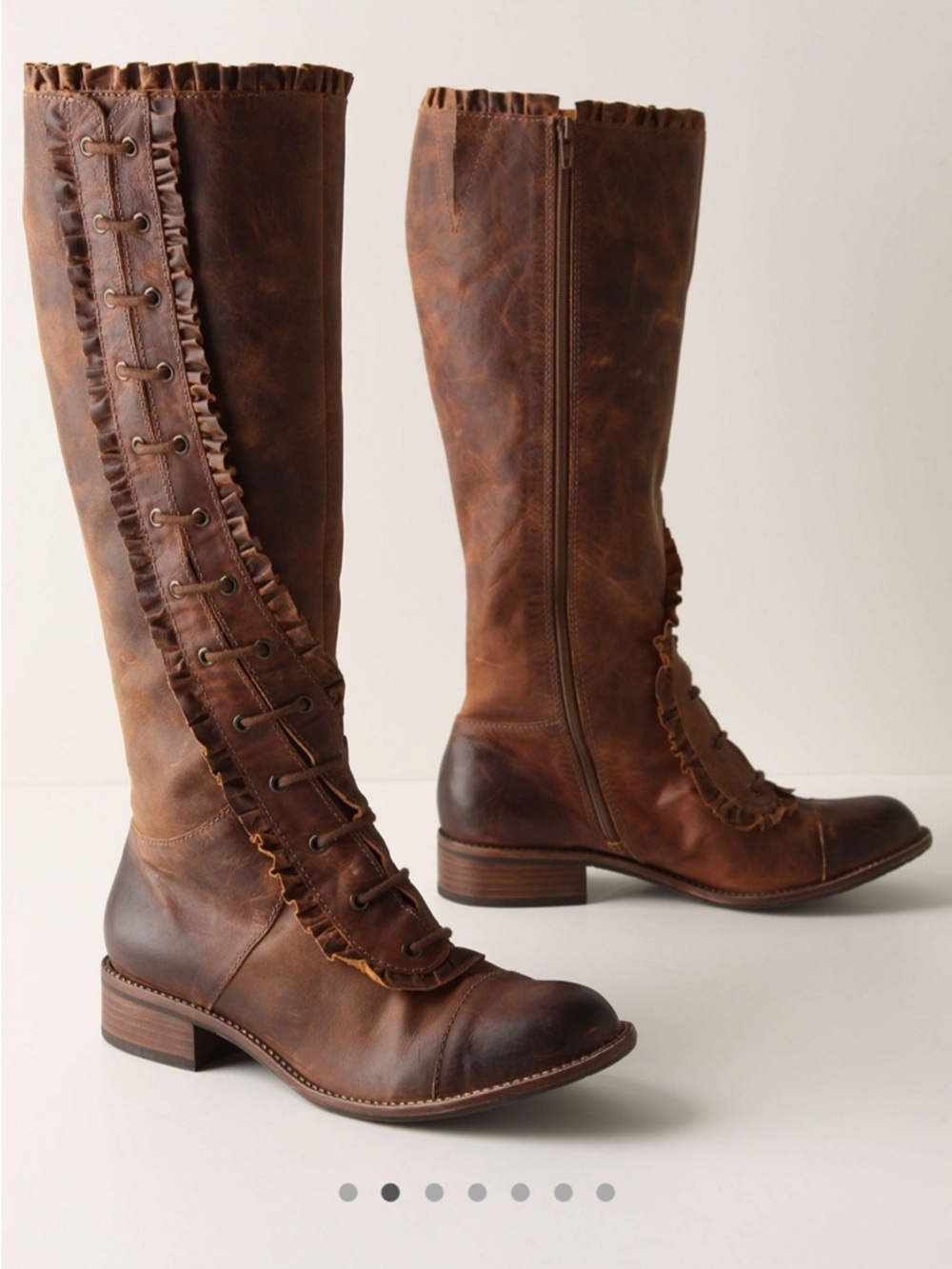 Vintage Women's Brown Ruffle-Trim Knee Boots from Anthropologie